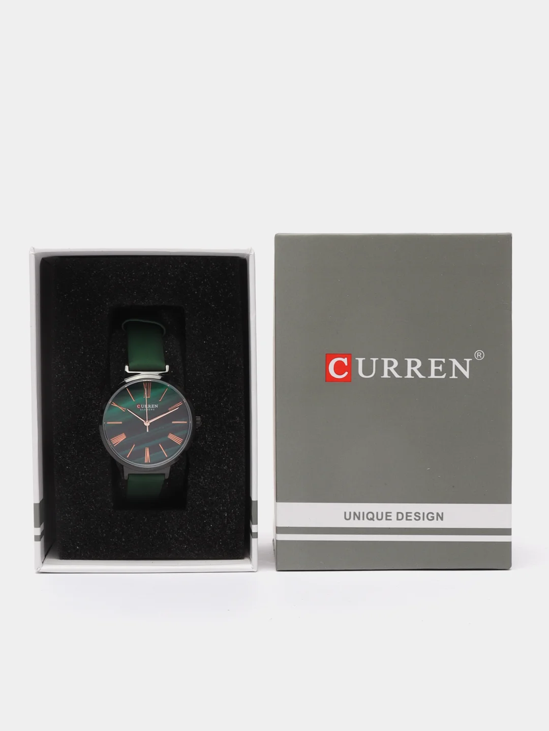 Зеленый женские наручные часы Curren 9076 в подарочной упаковке