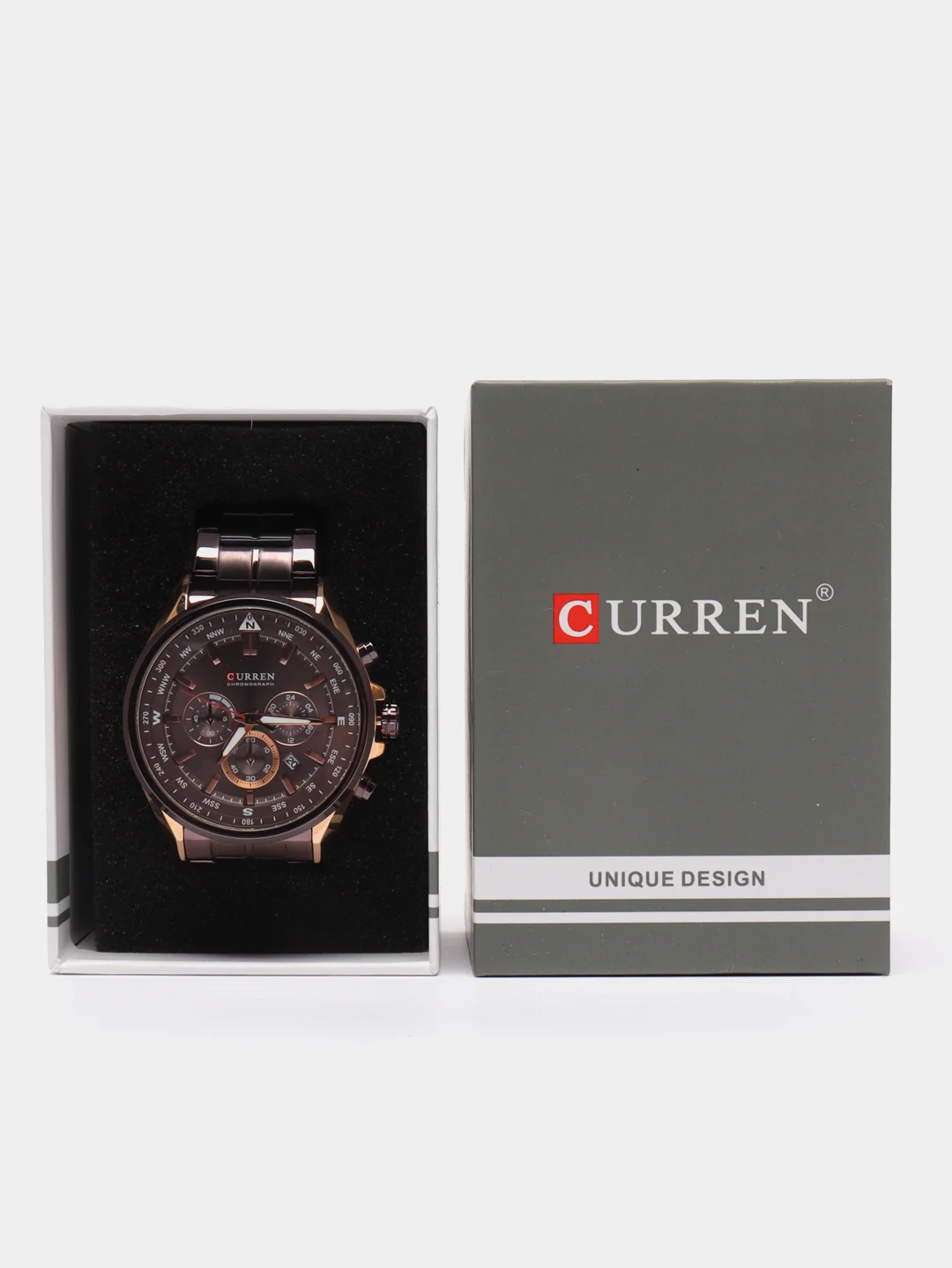Тёмно-бордовый мужские наручные часы Curren 8399 с хронографом в подарочной упаковке