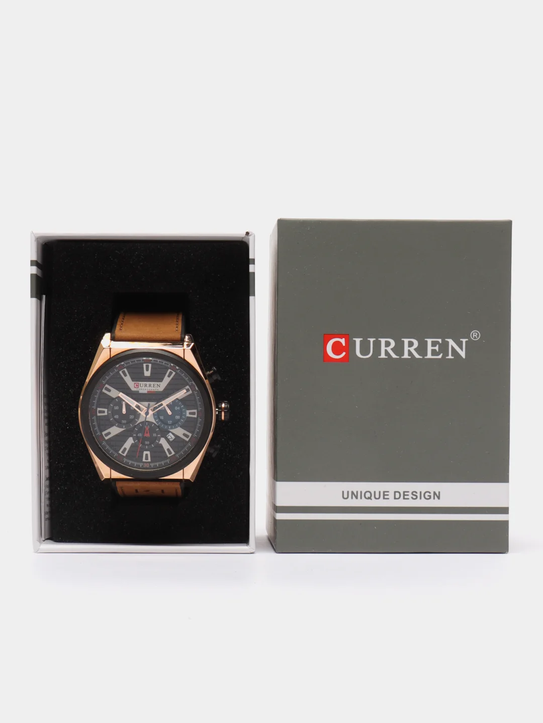 Коричневый мужские наручные часы Curren 8392 с хронографом в подарочной упаковке