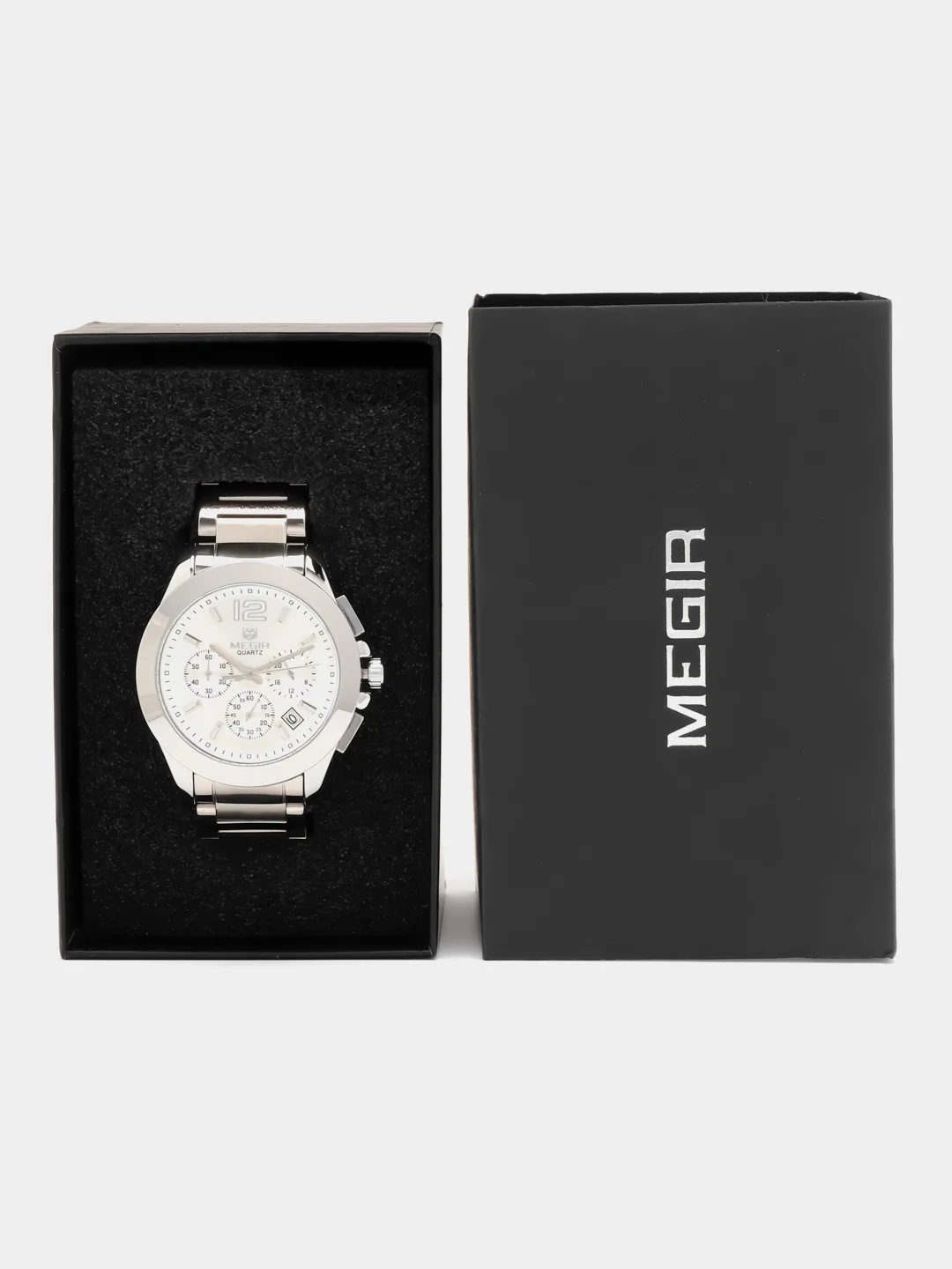 Серебряный мужские наручные часы Megir MS5006G, с хронографом, в подарочной упаковке