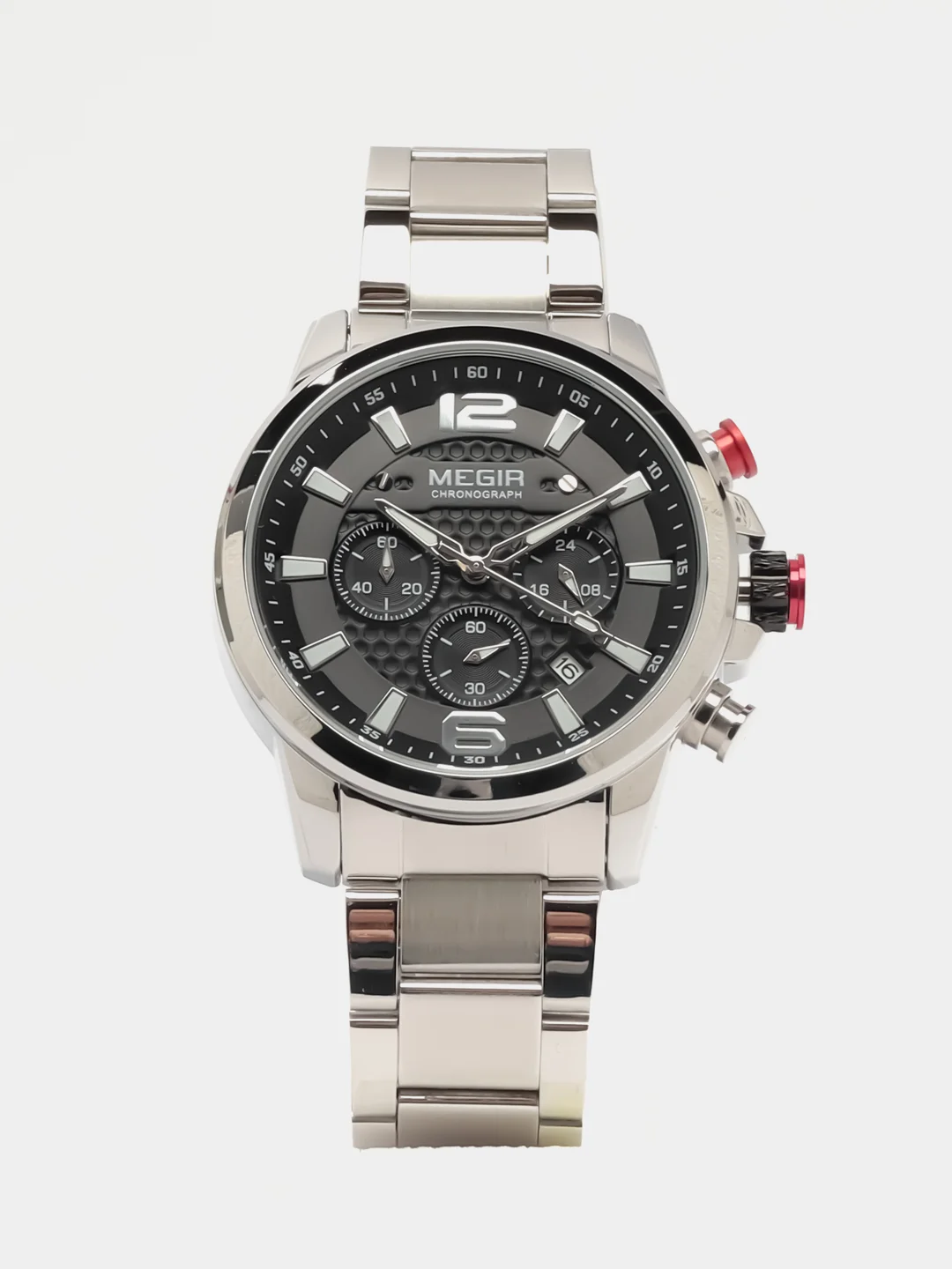 Серебряный мужские наручные часы Megir MS2156G, с хронографом, в подарочной упаковке