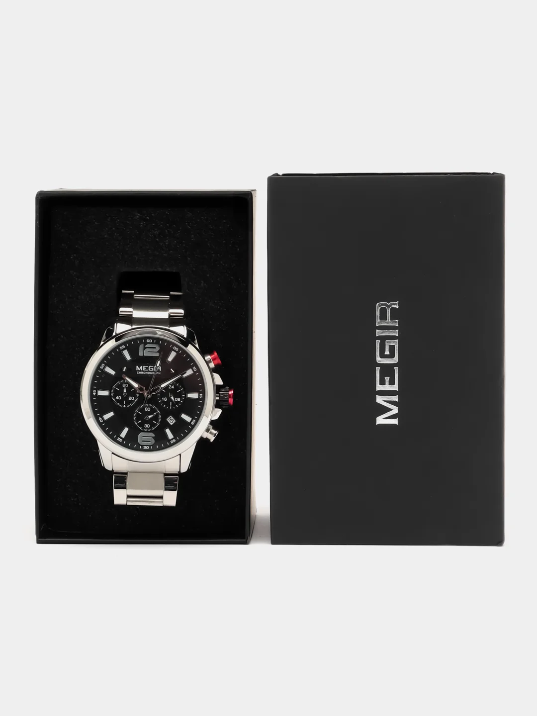 Серебряный мужские наручные часы Megir MS2156G, с хронографом, в подарочной упаковке