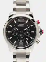 Серебряный мужские наручные часы Megir MS2156G, с хронографом, в подарочной упаковке
