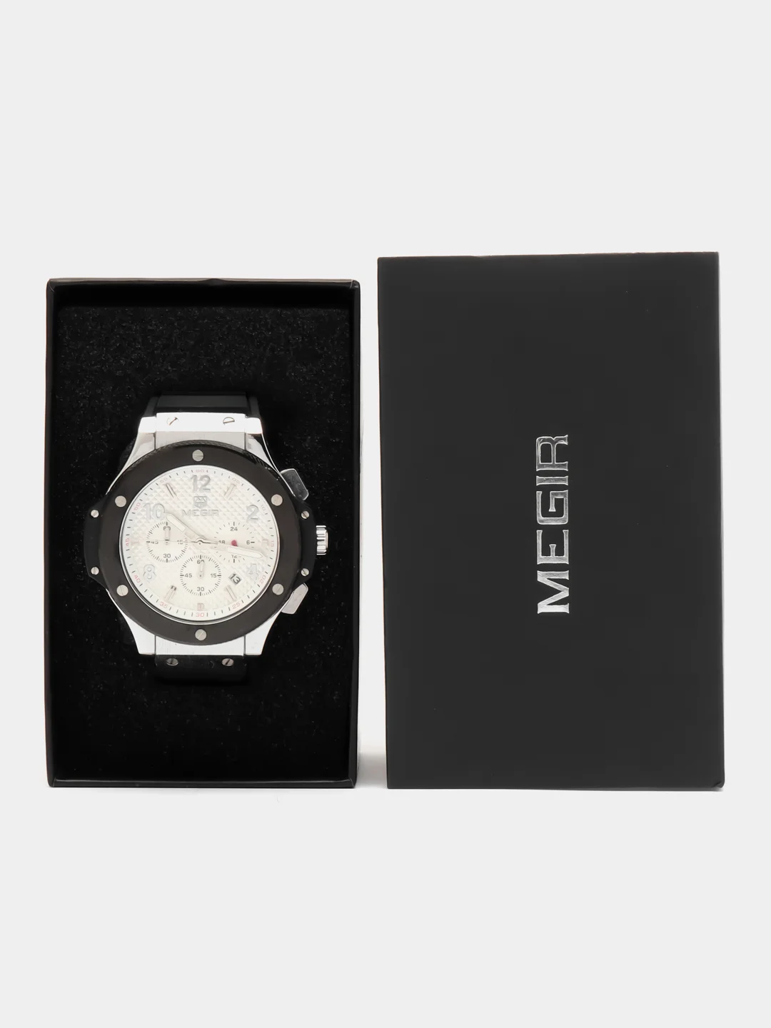 Белый мужские наручные часы Megir MN3002G, с хронографом, в подарочной упаковке