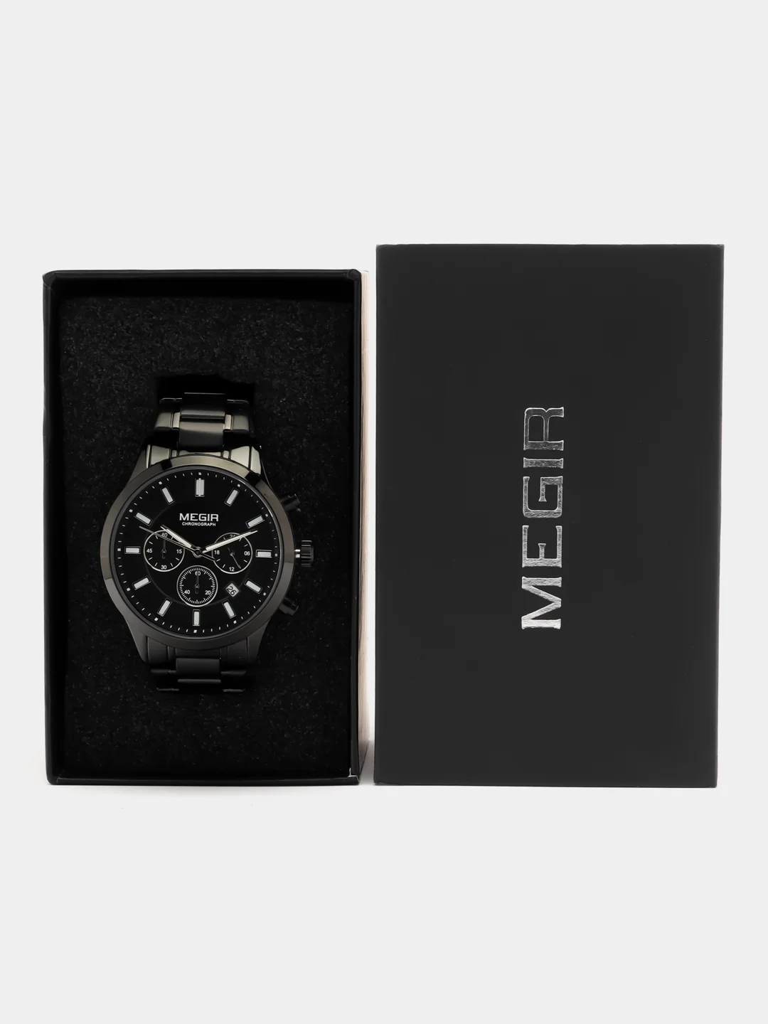 Черный мужские наручные часы Megir MS2150G, с хронографом, в подарочной упаковке
