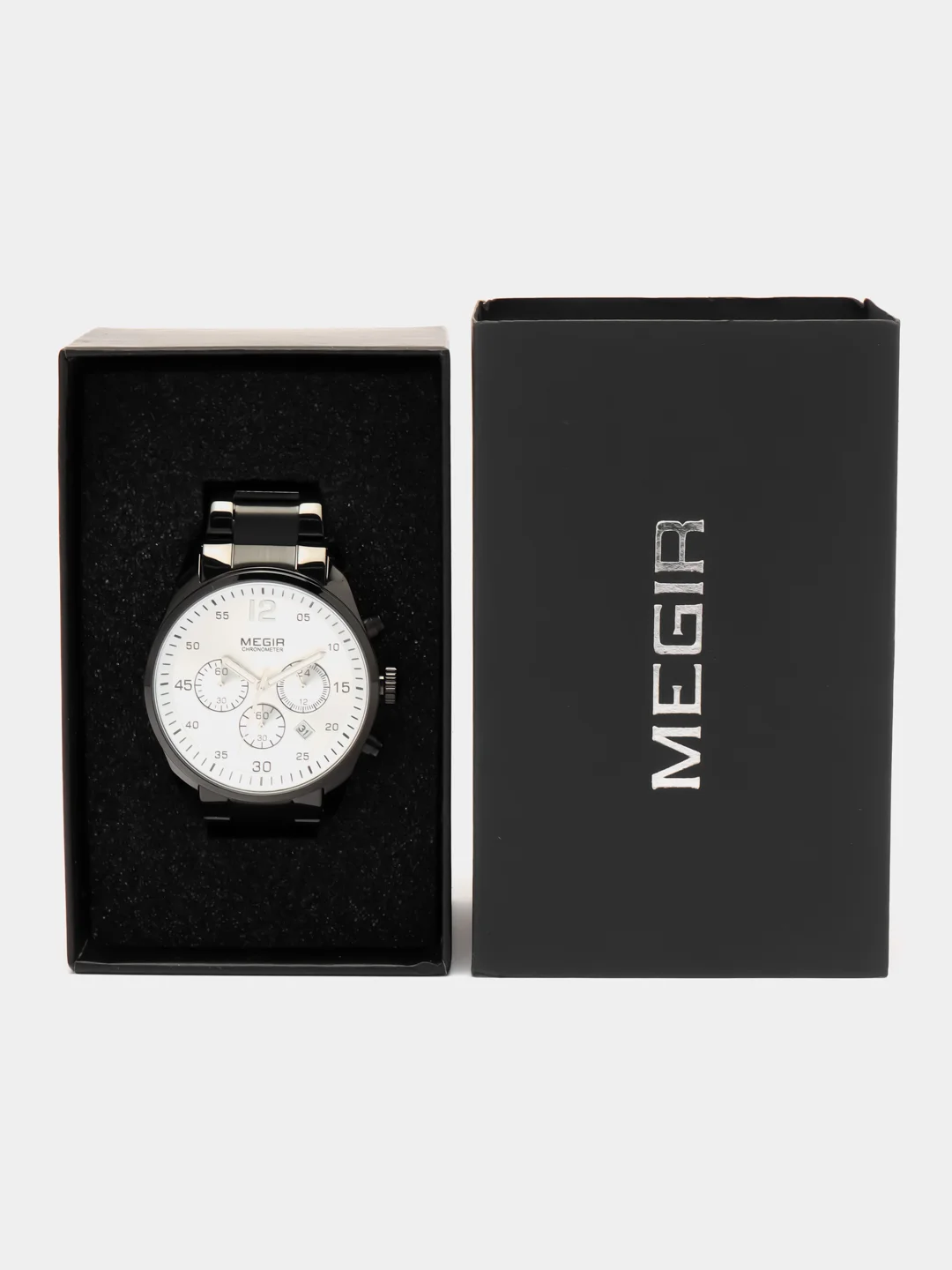 Хром мужские наручные часы Megir MS2010G, с хронографом, в подарочной упаковке