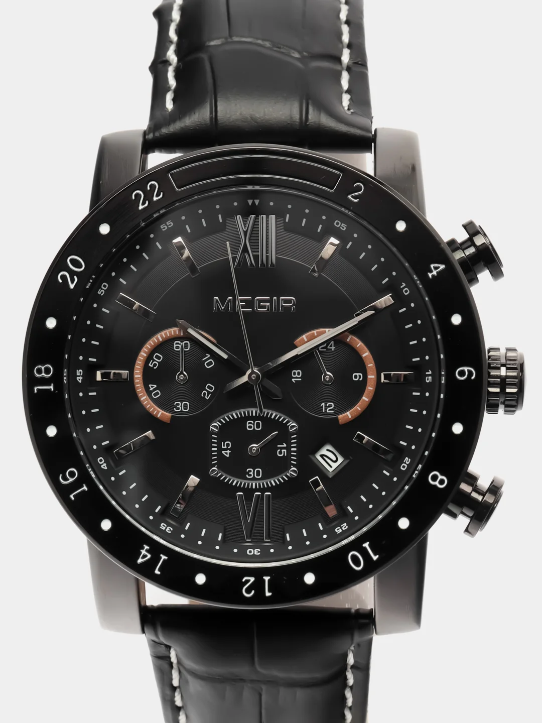 Черный мужские наручные часы Megir ML3008G, c хронографом, в подарочной упаковке
