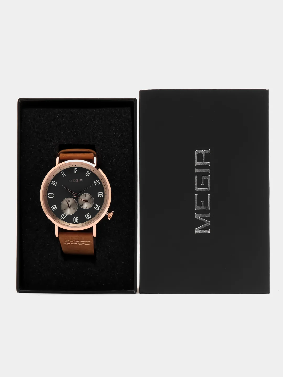 Бронзовый мужские наручные часы Megir ML1083G с хронографом, в подарочной упаковке