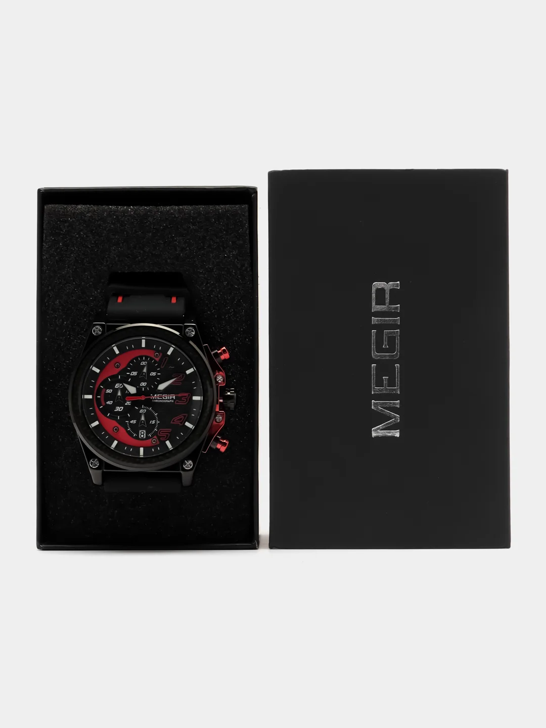 Красный мужские наручные часы Megir MN2051G, с хронографом, в подарочной упаковке