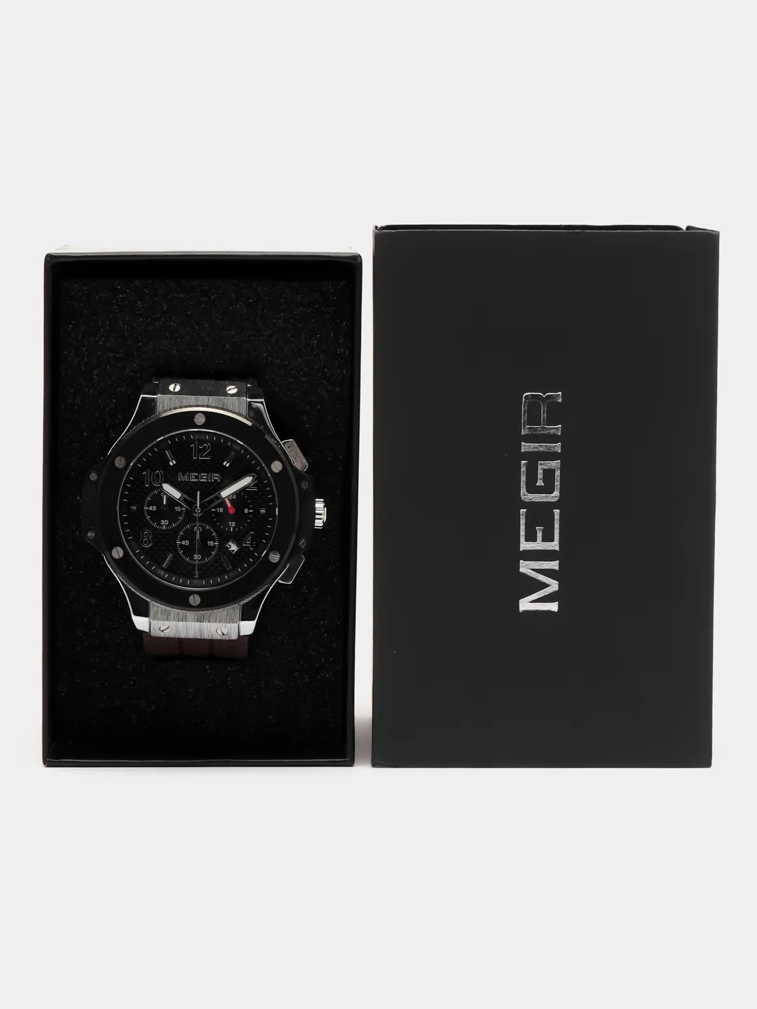 Серебряный мужские наручные часы Megir MN3002G, с хронографом, в подарочной упаковке