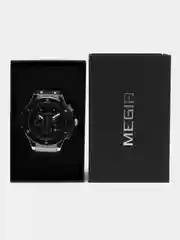 Серебряный мужские наручные часы Megir MN3002G, с хронографом, в подарочной упаковке
