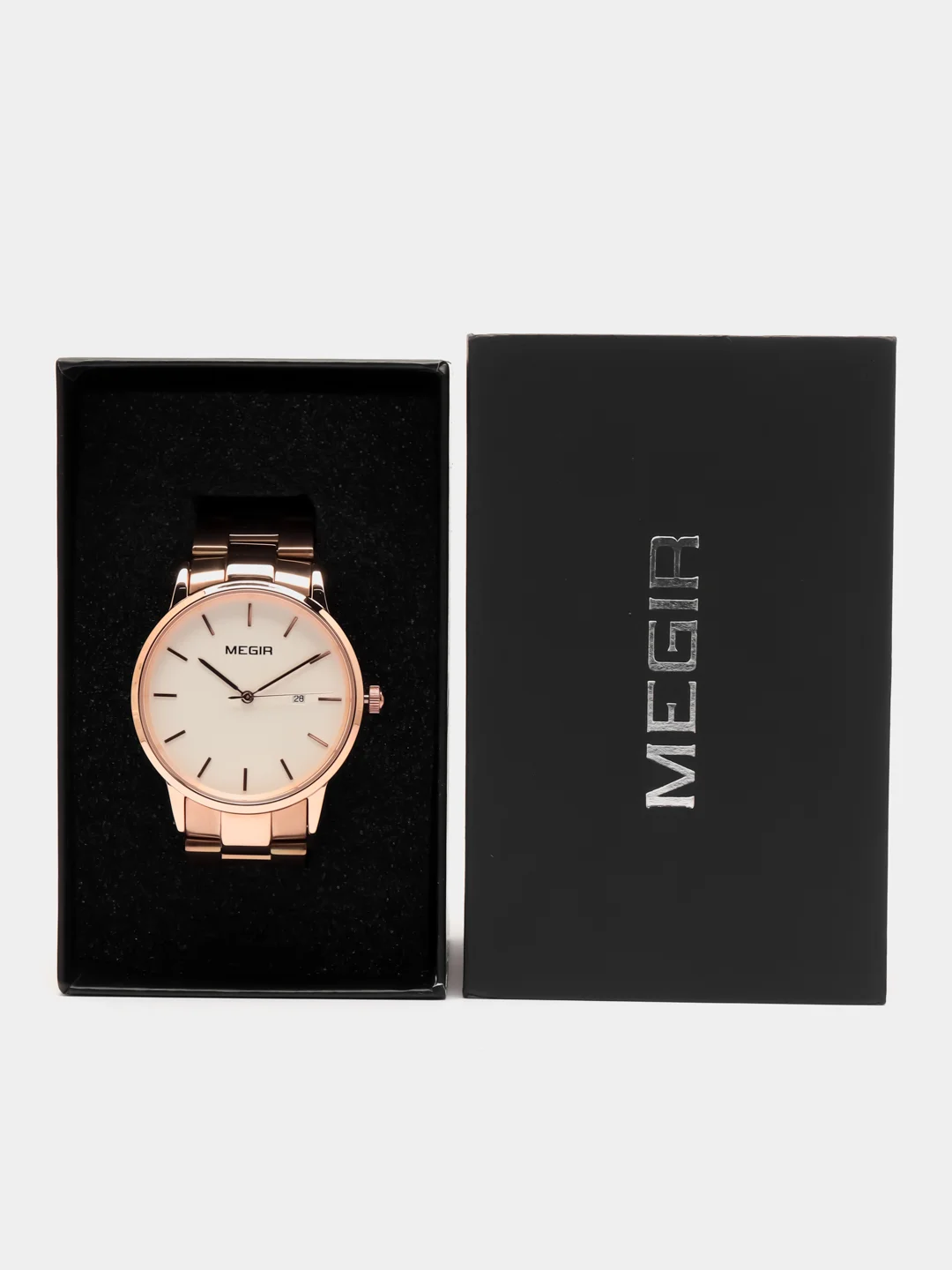 Белый мужские наручные часы Megir MS2164G, с календарём, в подарочной упаковке