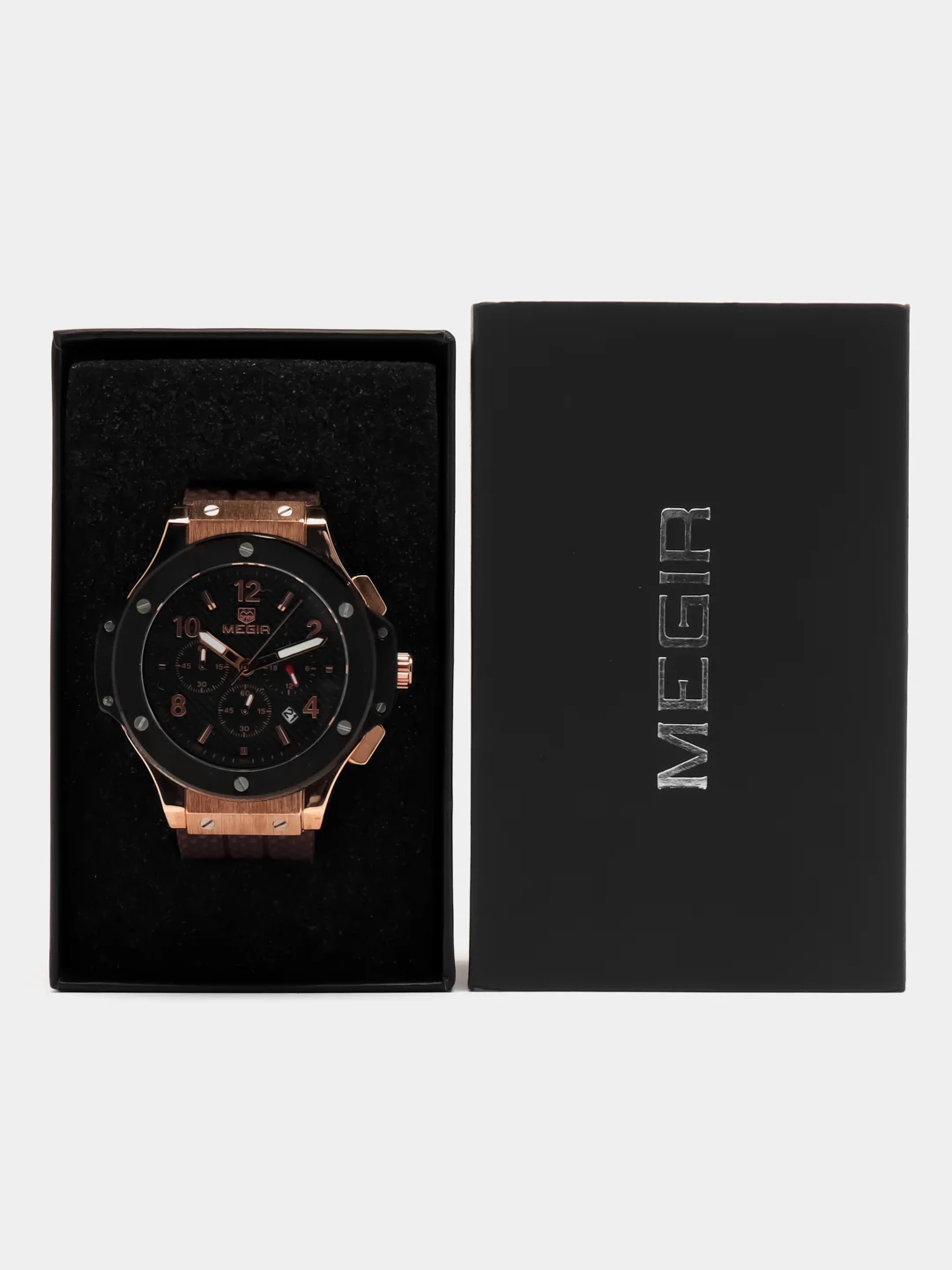 Коричневый мужские наручные часы Megir MN3002G, с хронографом, в подарочной упаковке
