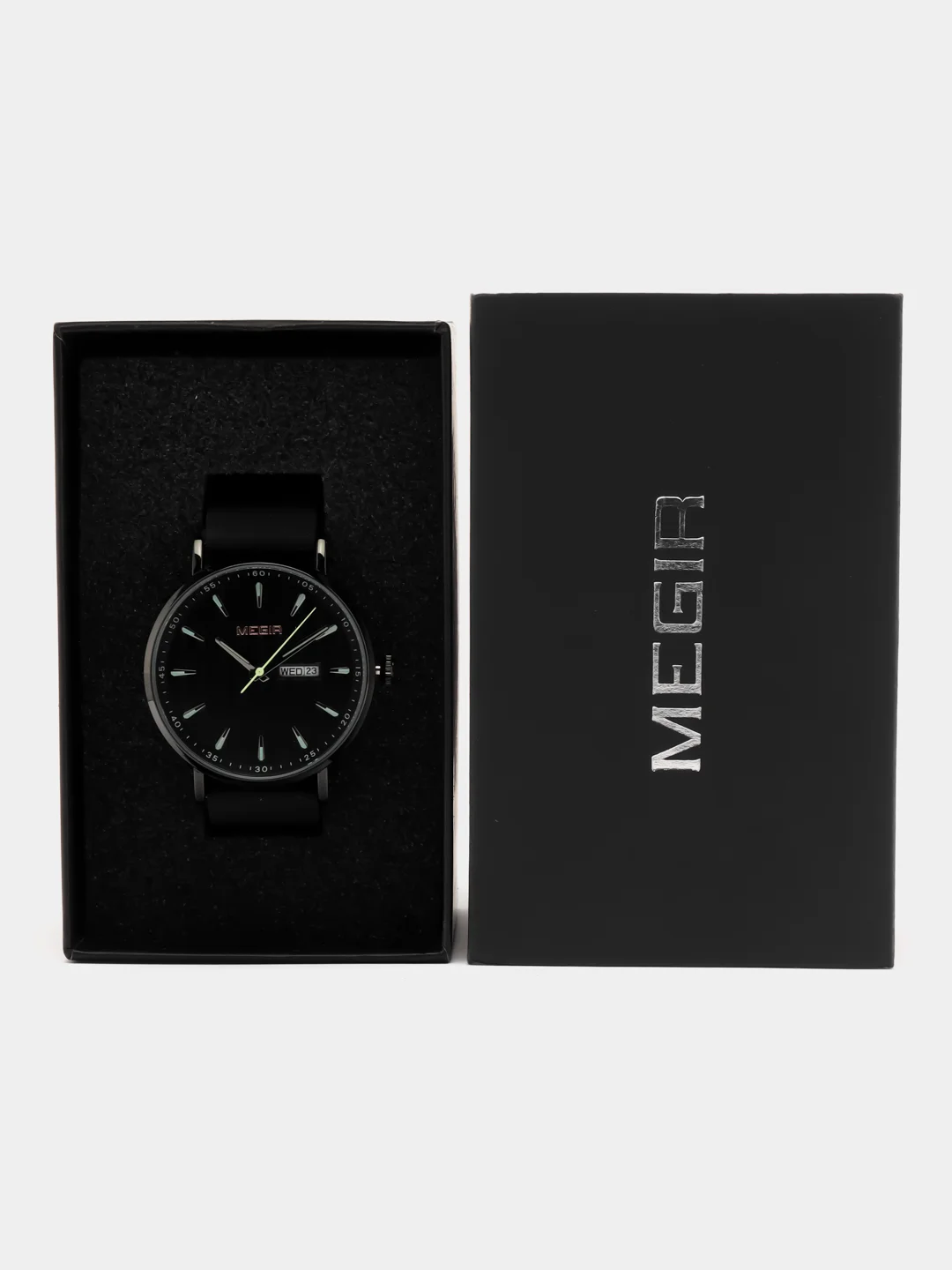 Черный мужские наручные часы Megir MN1081G с календарём, в подарочной упаковке
