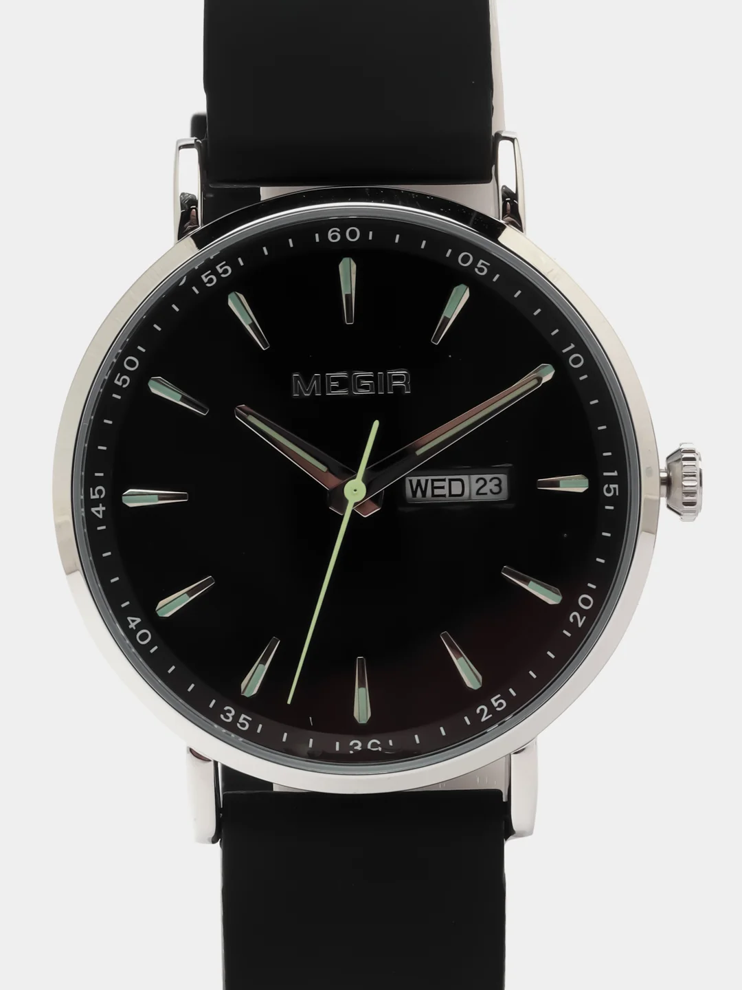 Серебряный мужские наручные часы Megir MN1081G с календарём, в подарочной упаковке