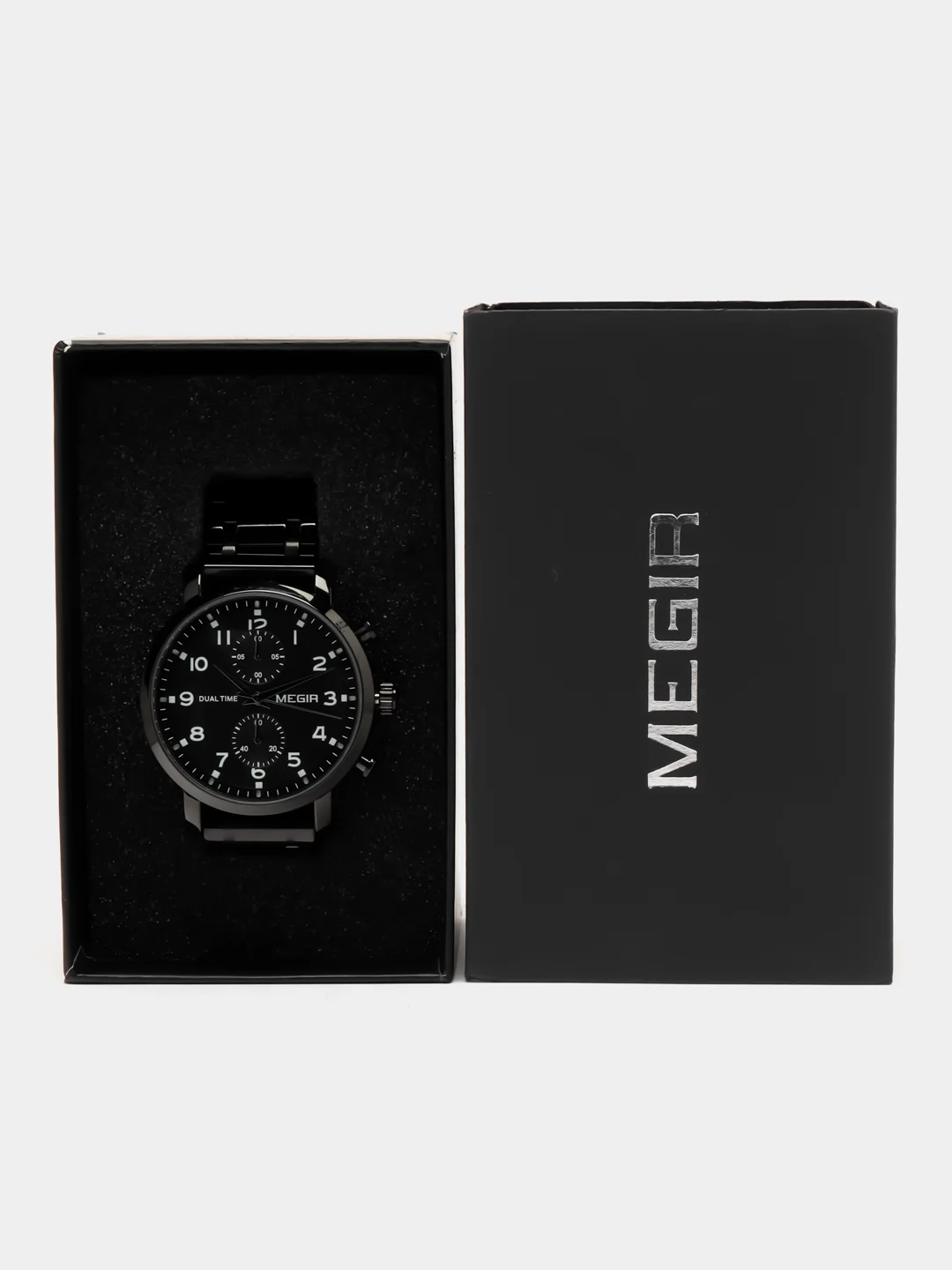 Черный мужские наручные часы Megir MS2160G, с хронографом, в подарочной упаковке