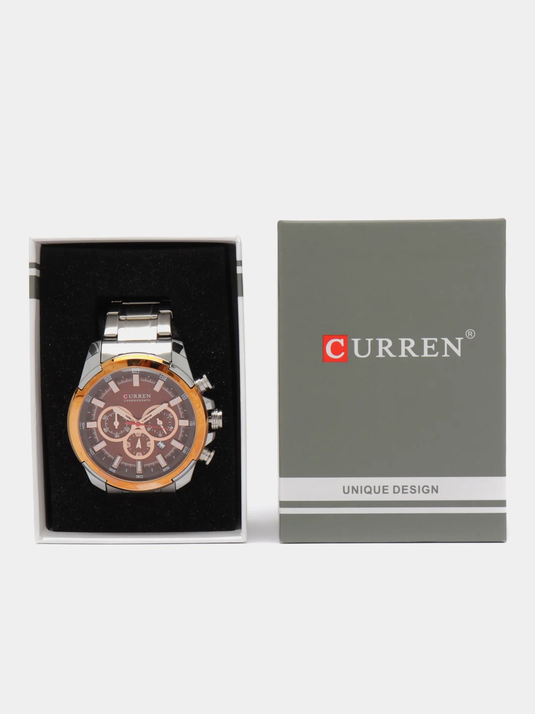 Коричневый мужские наручные часы Curren 8361 с хронографом в подарочной упаковке