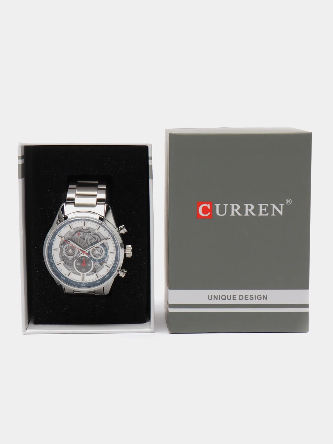 Серебряный мужские наручные часы Curren 8391 с хронографом в подарочной упаковке