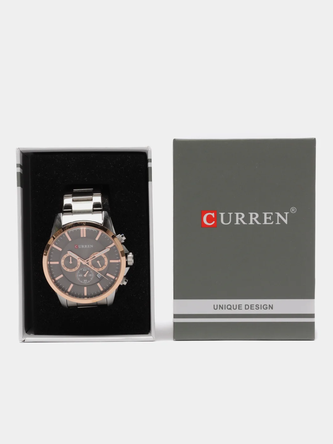 Серебряный мужские наручные часы Curren 8358 с хронографом в подарочной упаковке