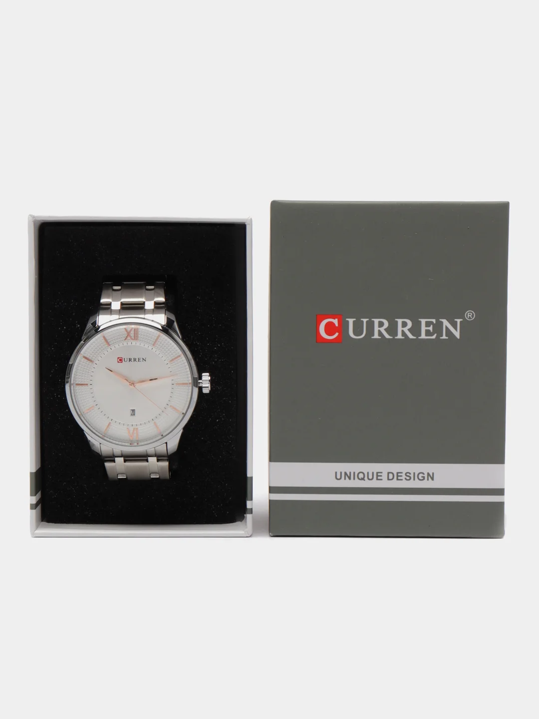 Серебряный мужские наручные часы Curren 8356 с хронографом в подарочной упаковке