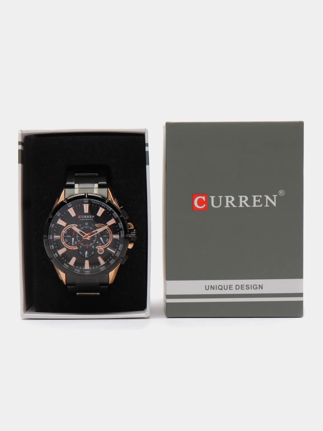 Черный мужские наручные часы Curren 8363 c хронографом в подарочной упаковке
