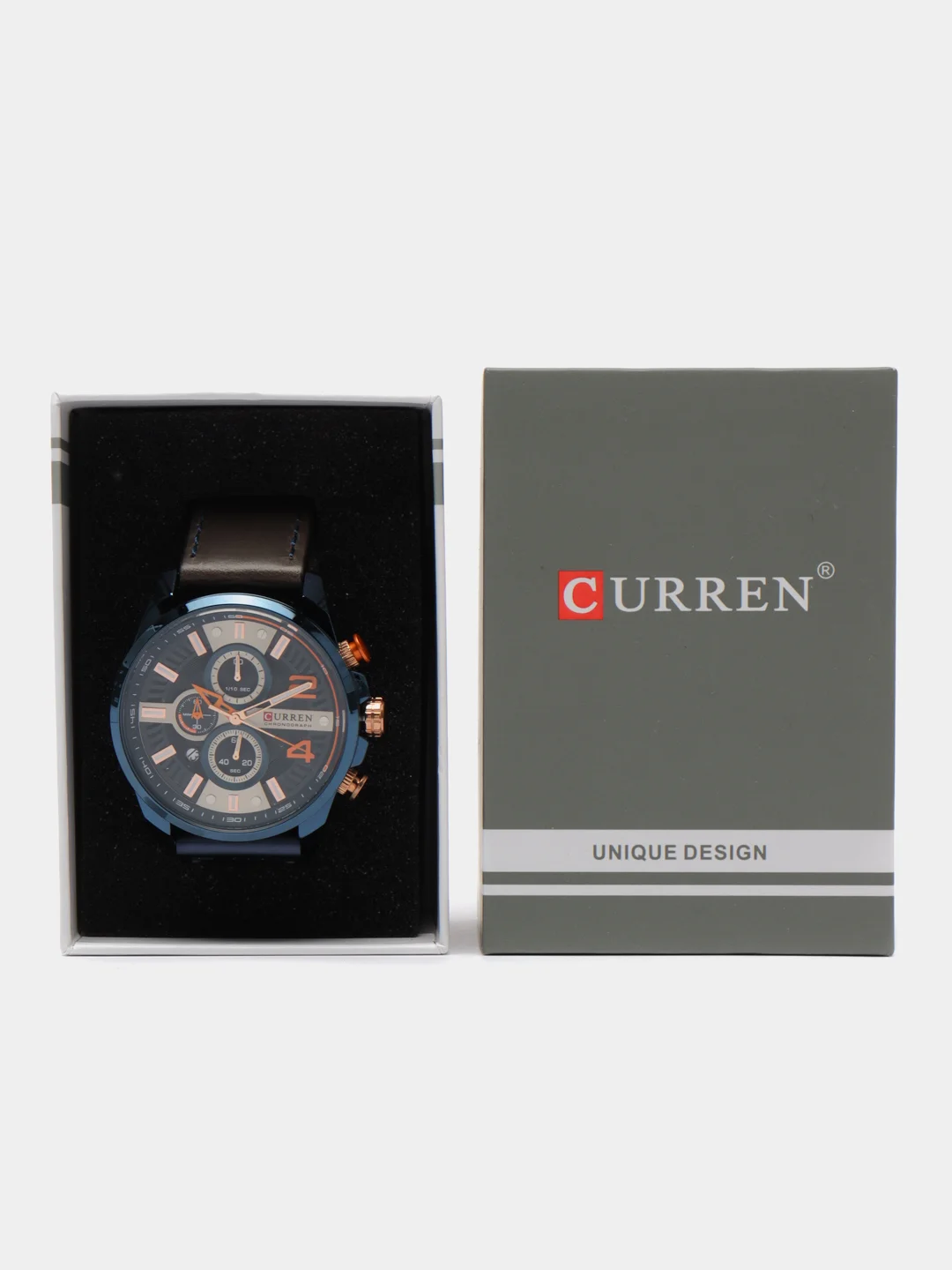 Синий меланж мужские наручные часы Curren 8393 с хронографом в подарочной упаковке