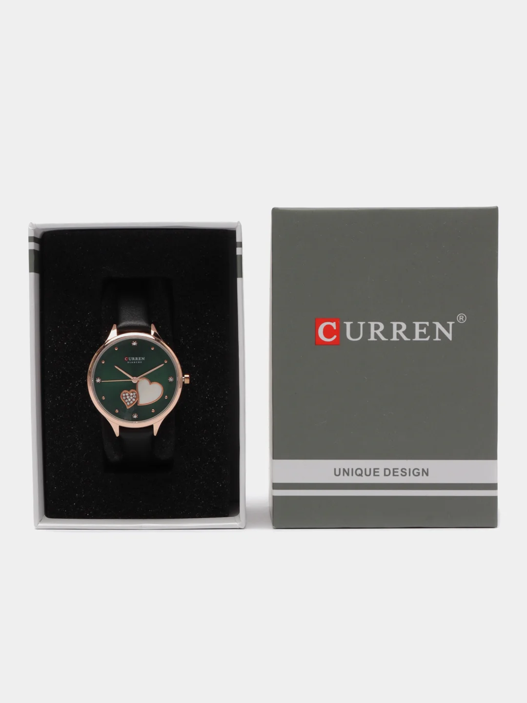 Зеленый женские наручные часы Curren 9077 в подарочной упаковке