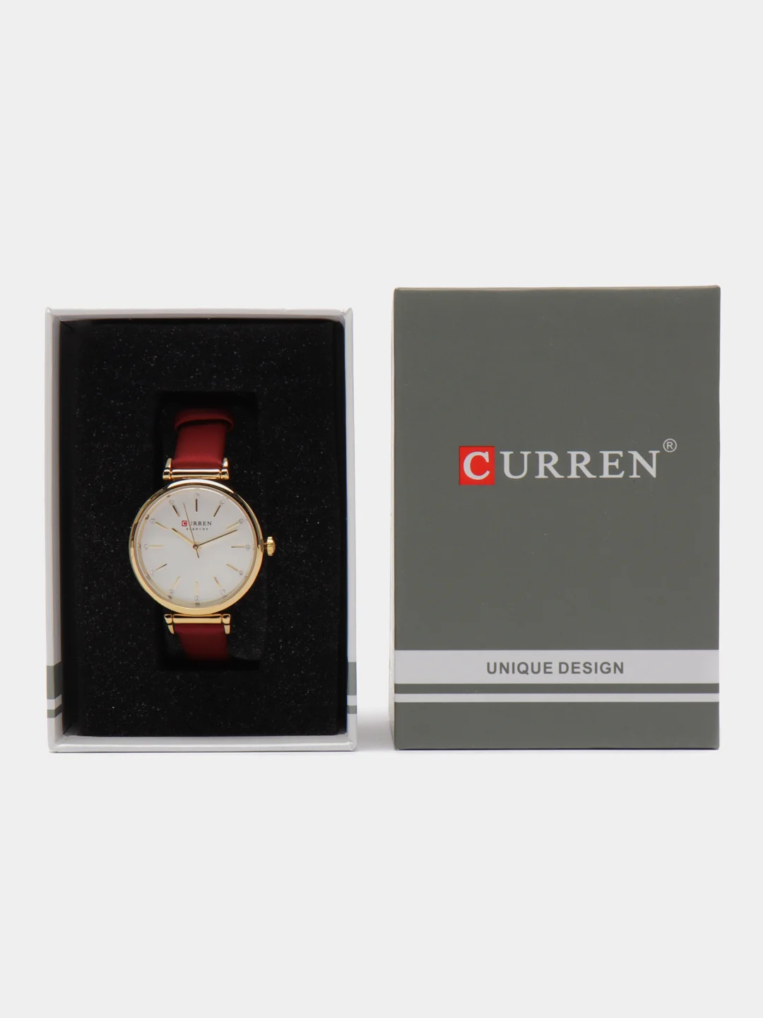 Красный женские наручные часы Curren 9081 в подарочной упаковке