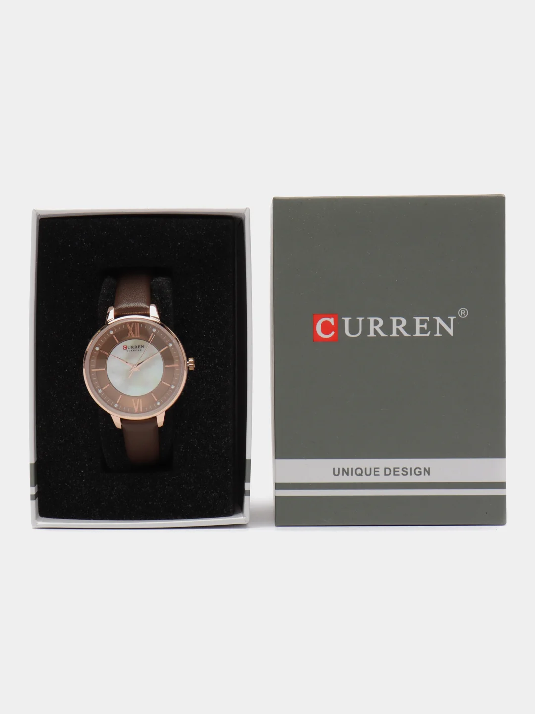 Коричневый женские наручные часы Curren 9080 в подарочной упаковке