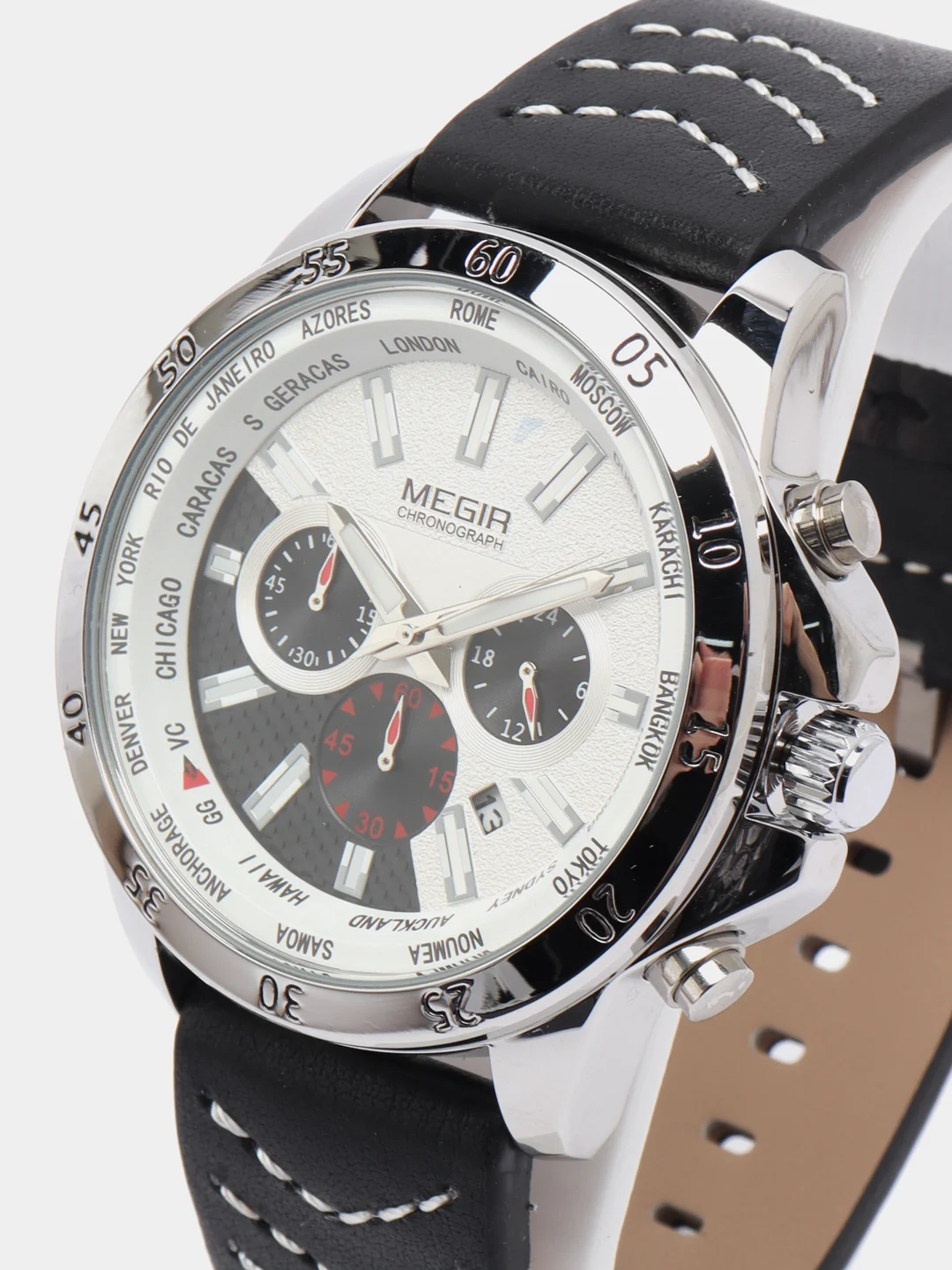 Серебряный мужские наручные часы Megir ML2103G с хронографом, в подарочной упаковке