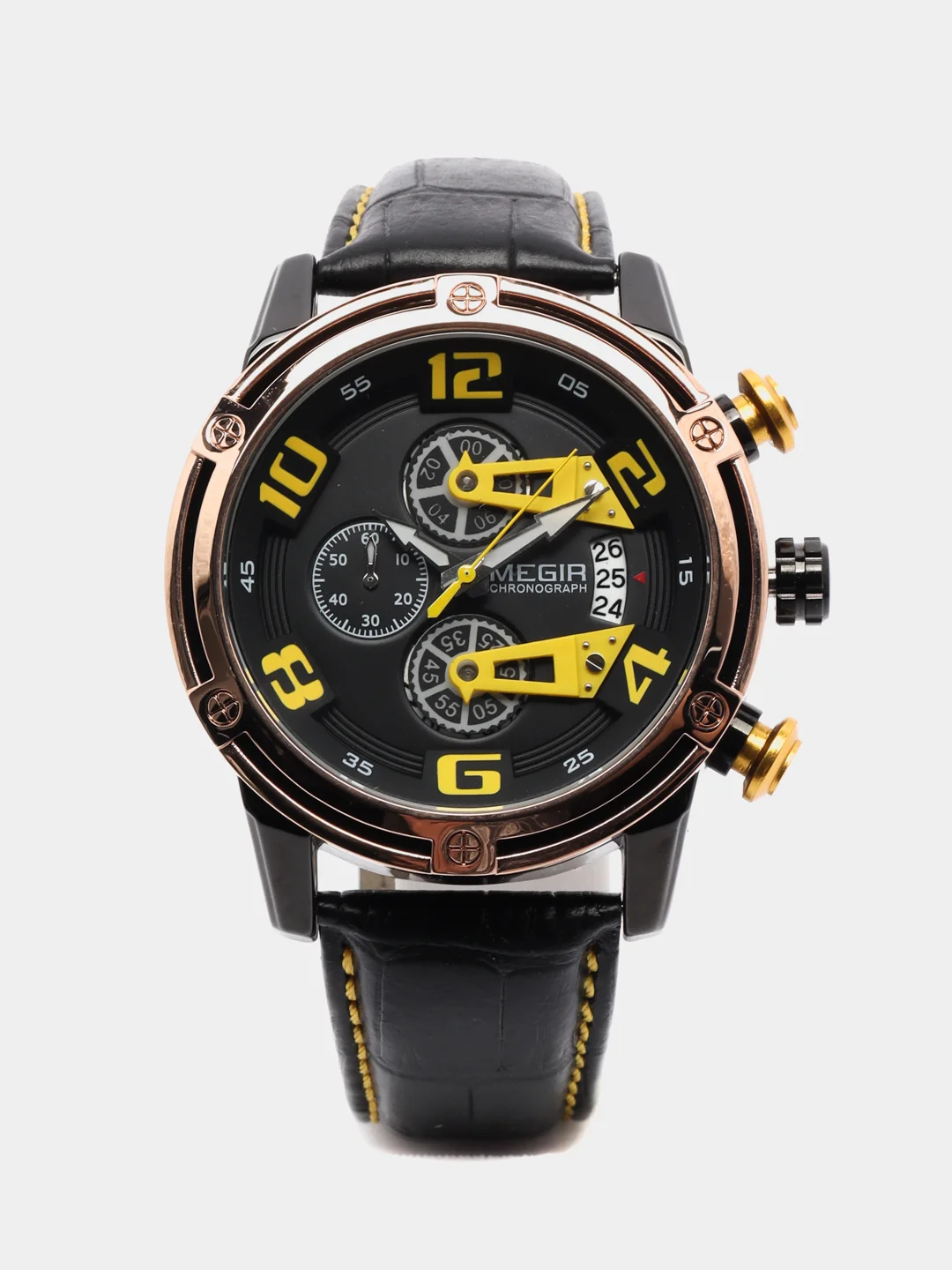 Желтый мужские наручные часы Megir ML2078G, с хронографом, в подарочной упаковке
