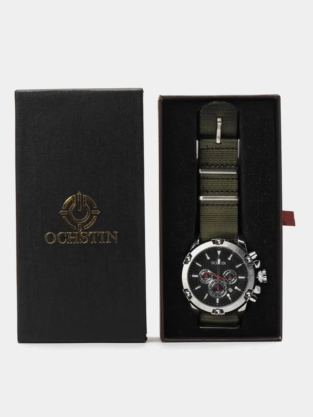 Зелёный хаки мужские наручные часы Ochstin 7075C с хронографом в подарочной упаковке