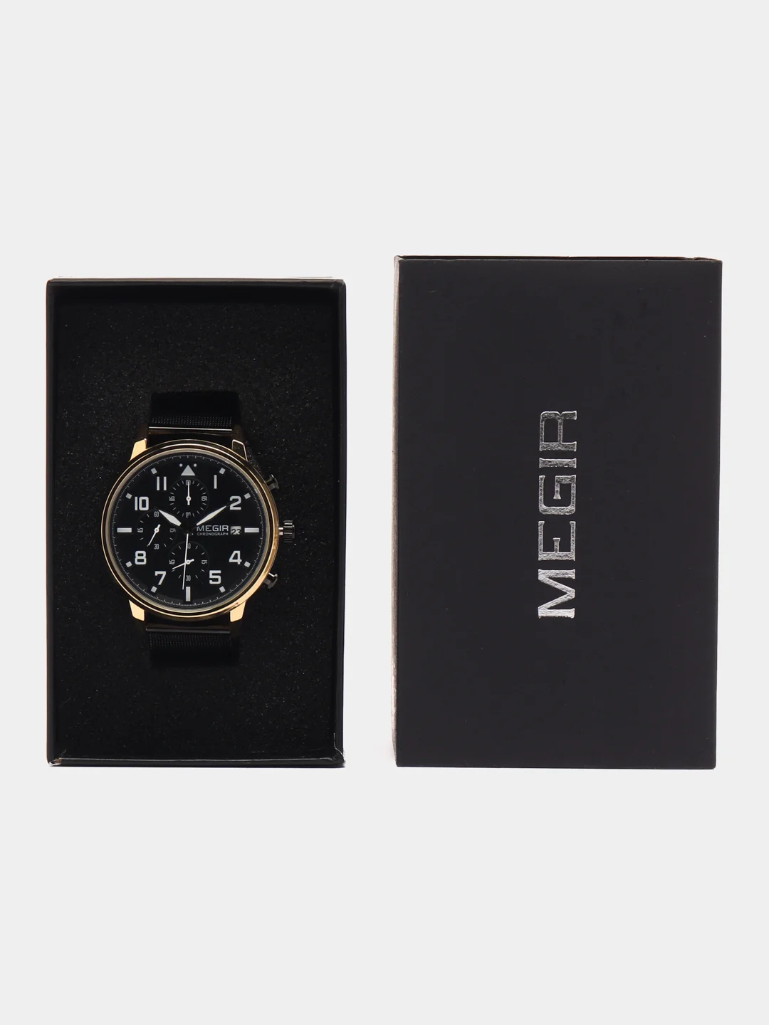 Золотой мужские наручные часы Megir MS2157G, с хронографом, в подарочной упаковке