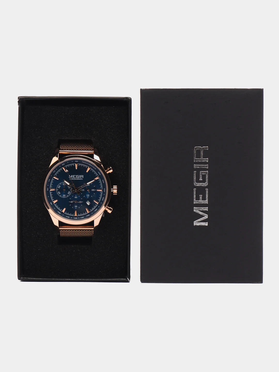 Индиго мужские наручные часы Megir MS2153G, с хронографом, в подарочной упаковке