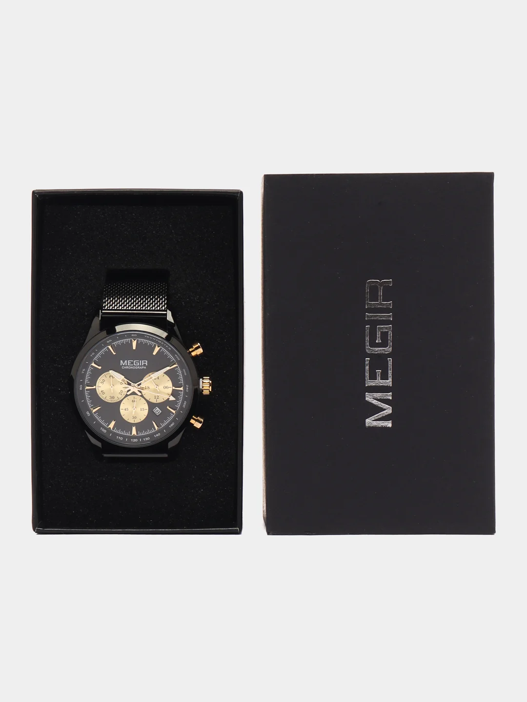 Золотой мужские наручные часы Megir MS2153G, с хронографом, в подарочной упаковке