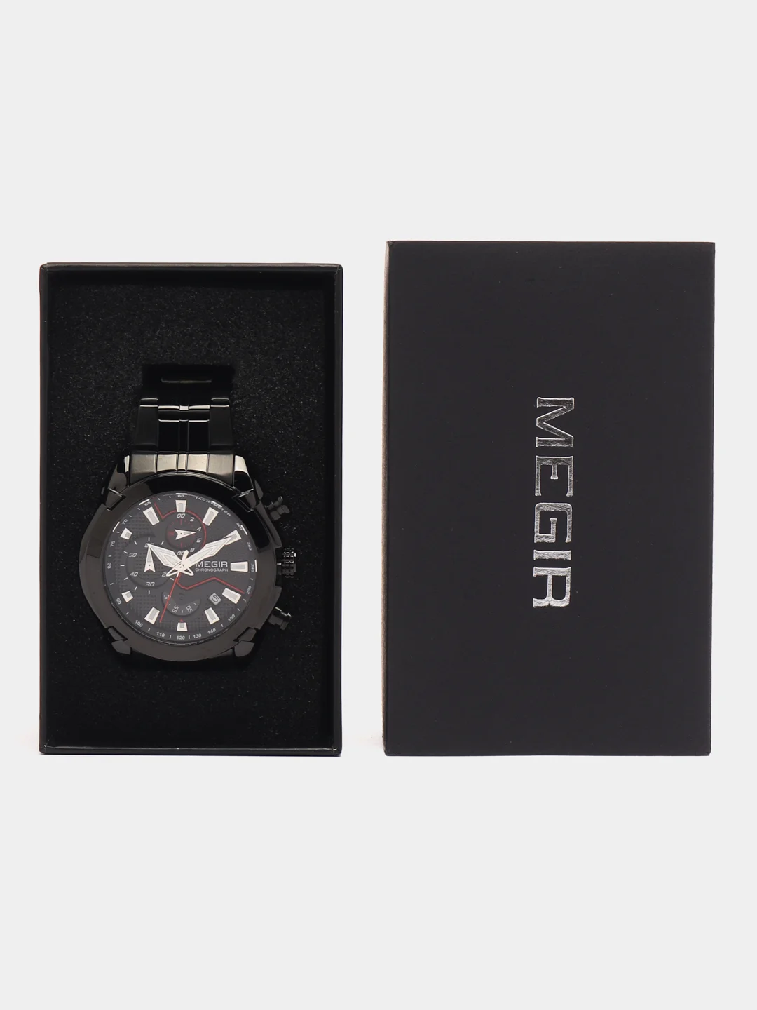 Черный мужские наручные часы Megir MS2065G, с хронографом, в подарочной упаковке