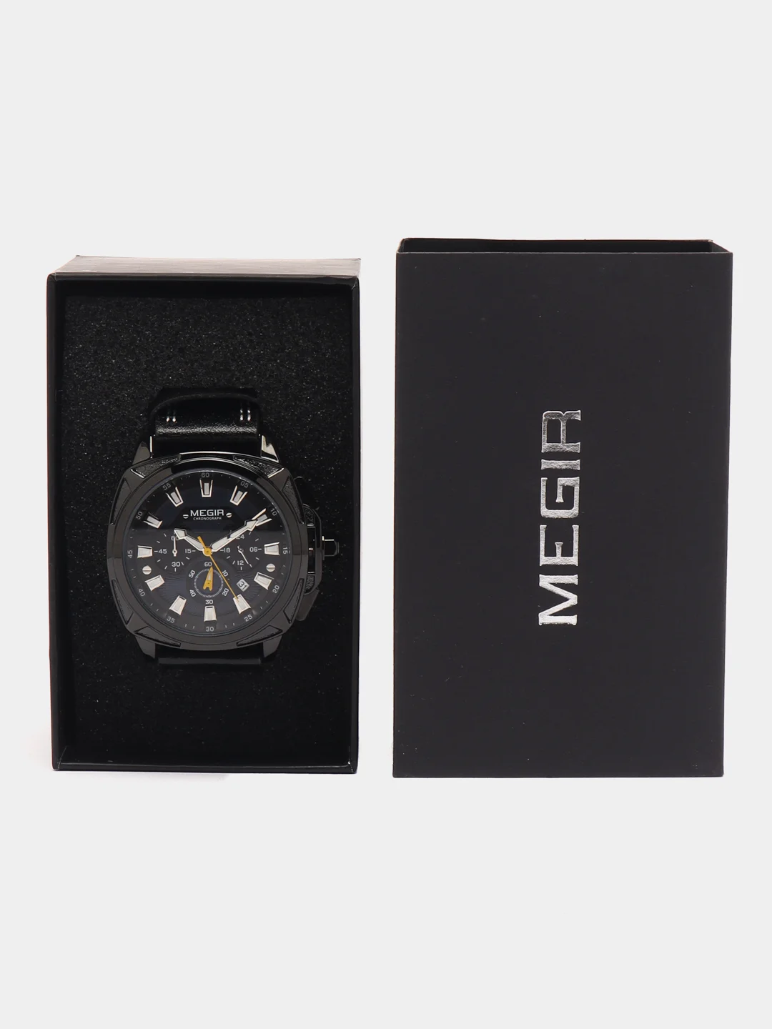 Черный мужские наручные часы, с хронографом, Megir ML2128G, в подарочной упаковке