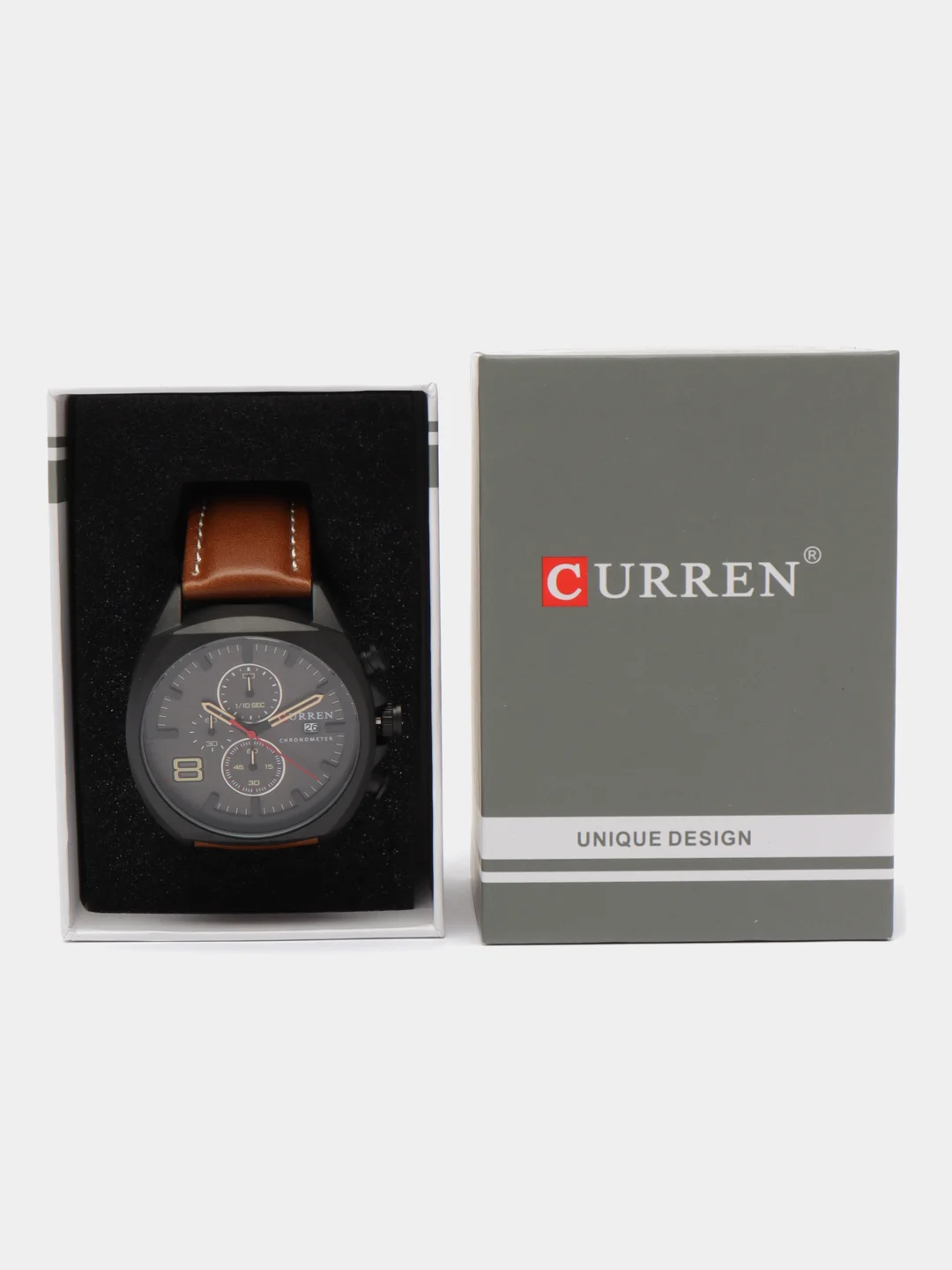 Коричневый мужские наручные часы Curren 8324 с хронографом в подарочной упаковке
