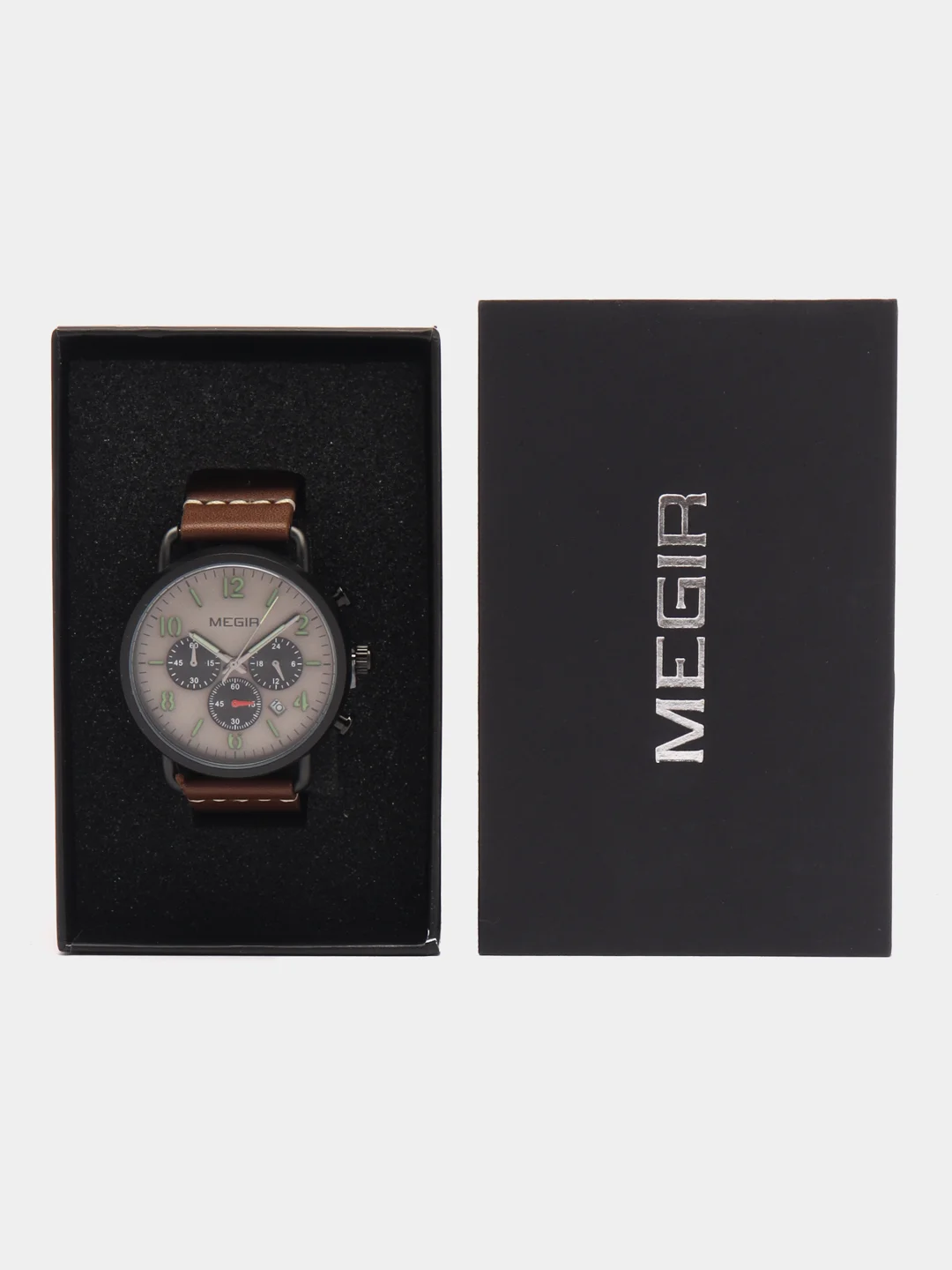 Серебряный мужские наручные часы Megir ML2158G, с хронографом, в подарочной упаковке
