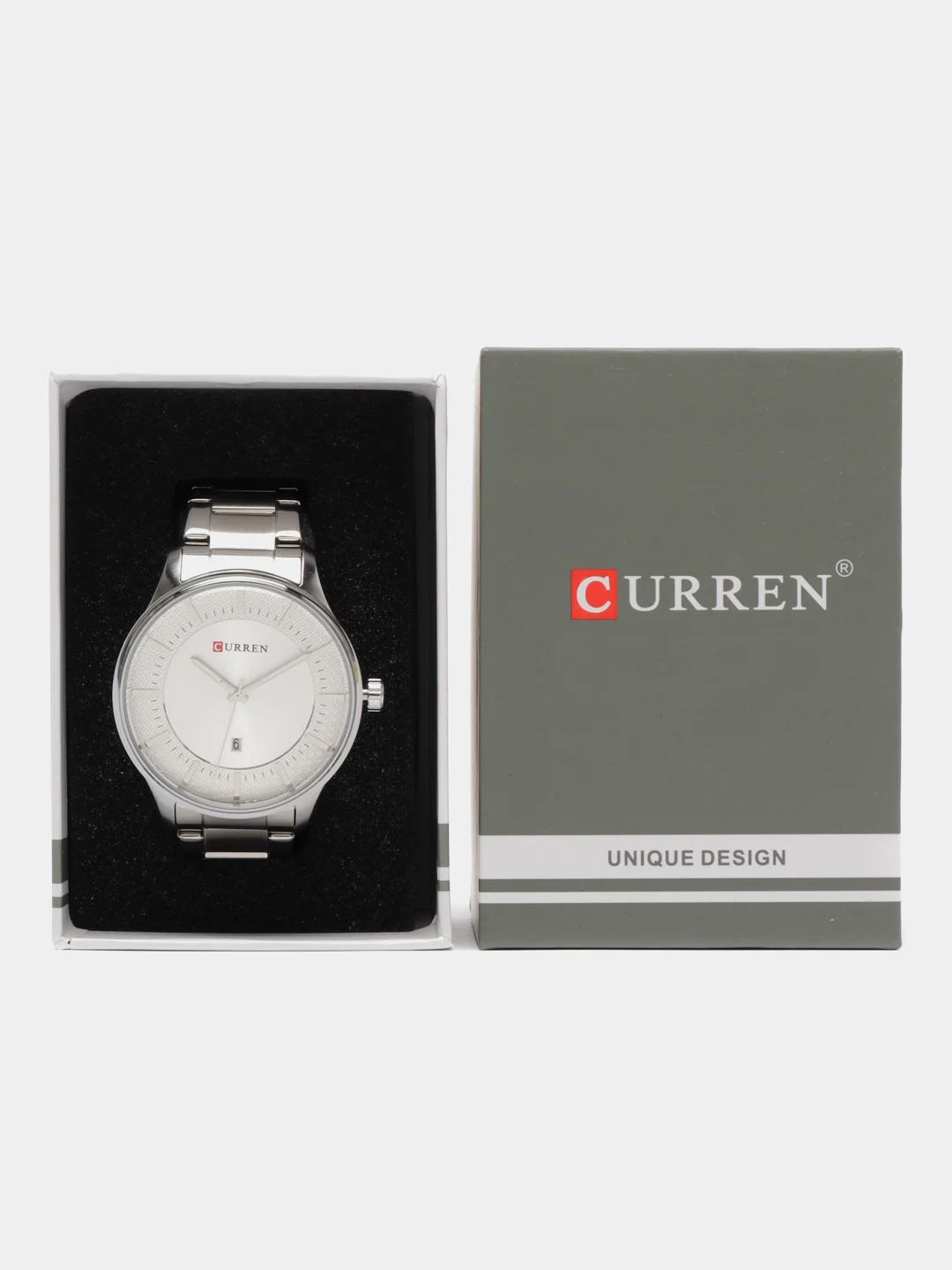 Серебряный мужские наручные часы Curren 8347 с календарем в подарочной упаковке