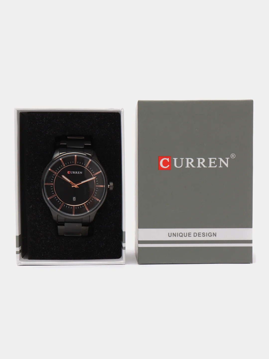Черный мужские наручные часы Curren 8347 с календарем в подарочной упаковке
