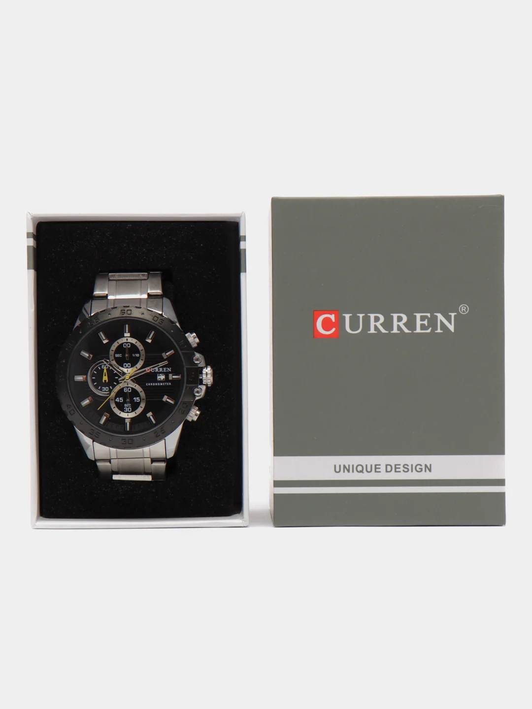 Серебряный мужские наручные часы Curren 8334 с хронографом в подарочной упаковке