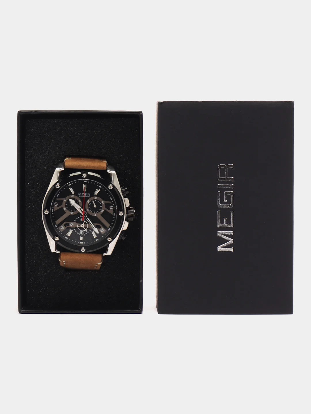 Серебряный мужские наручные часы Megir ML2120G с хронографом, в подарочной упаковке