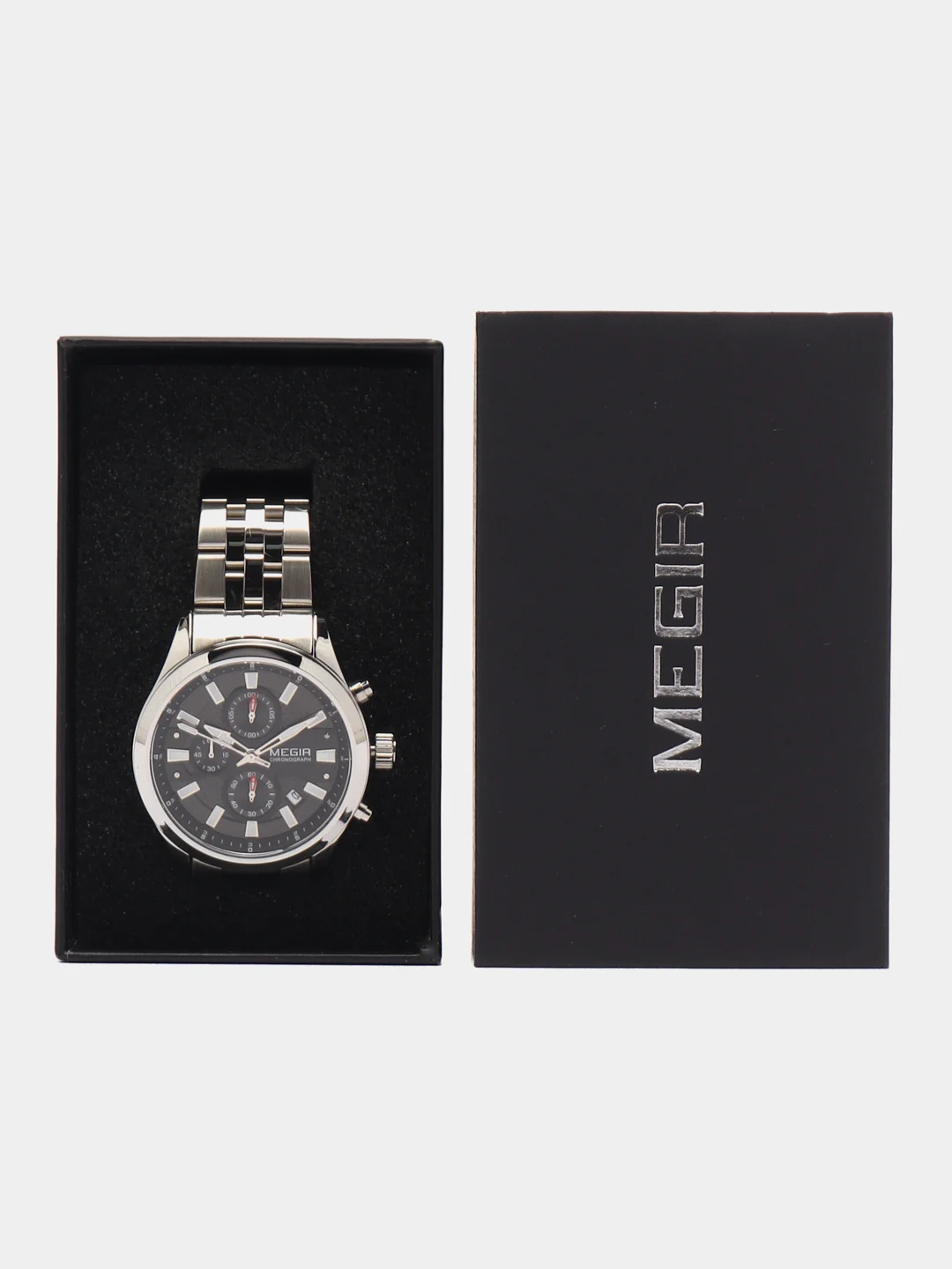 Серебряный мужские наручные часы Megir MS2154G, с хронографом, в подарочной упаковке
