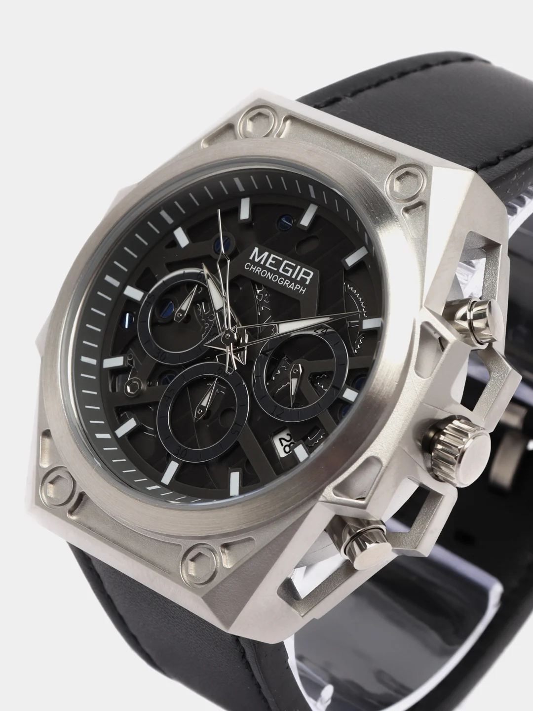 Серебряный мужские наручные часы Megir ML4220GB c хронографом, в подарочной упаковке