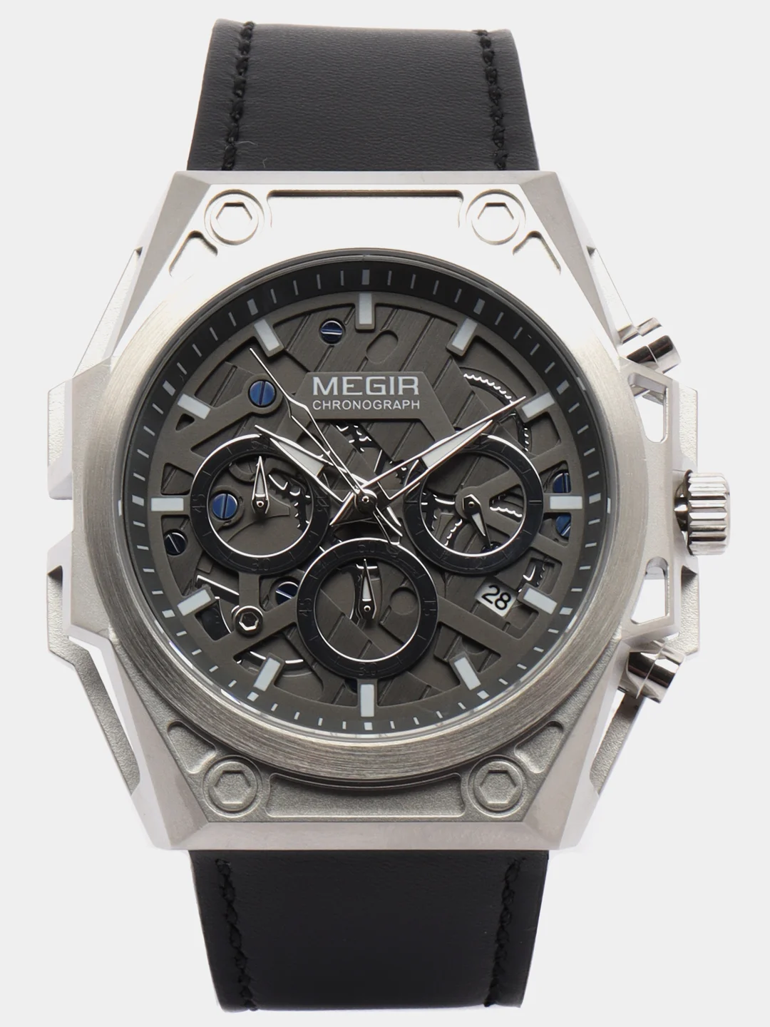 Серебряный мужские наручные часы Megir ML4220GB c хронографом, в подарочной упаковке