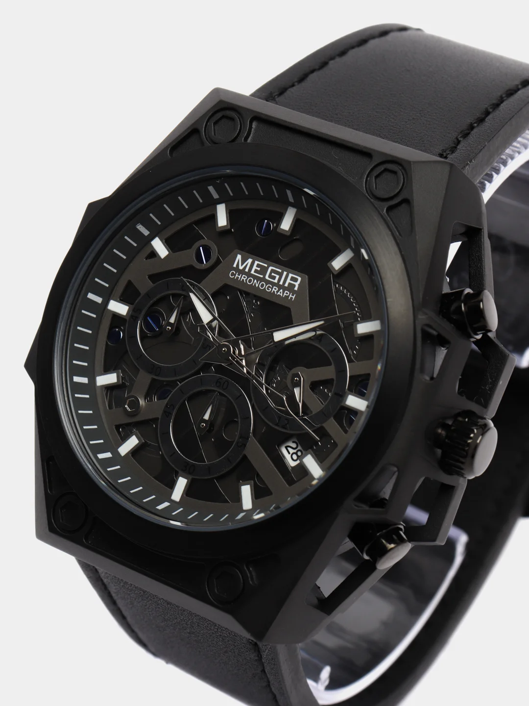 Черный мужские наручные часы Megir ML4220GB c хронографом, в подарочной упаковке