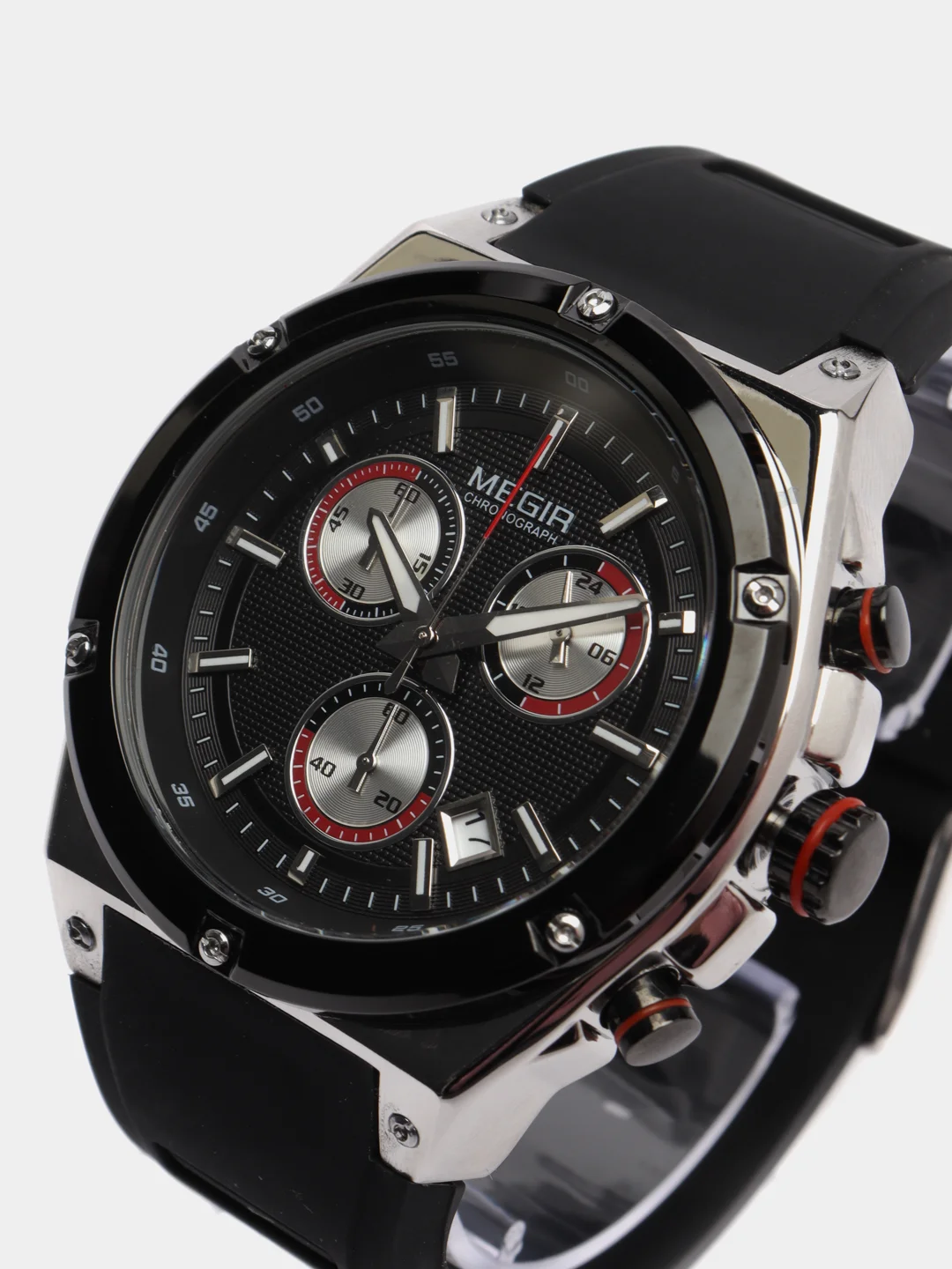 Серебряный мужские наручные часы Megir MN2073G, c хронографом, в подарочной упаковке