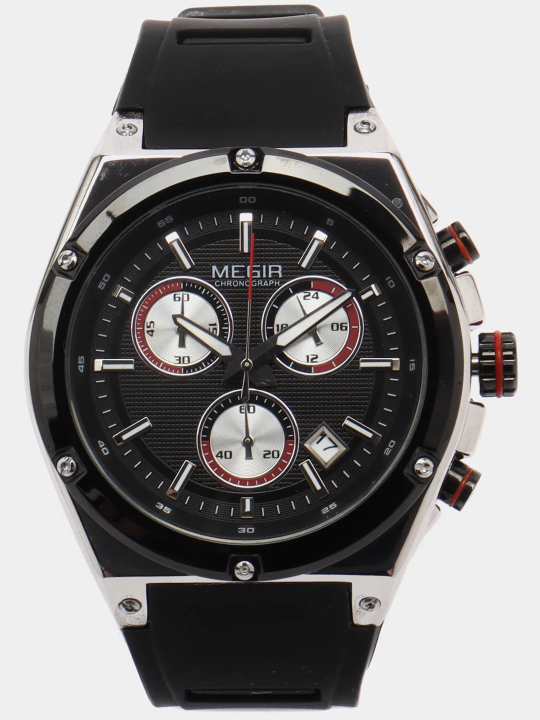 Серебряный мужские наручные часы Megir MN2073G, c хронографом, в подарочной упаковке