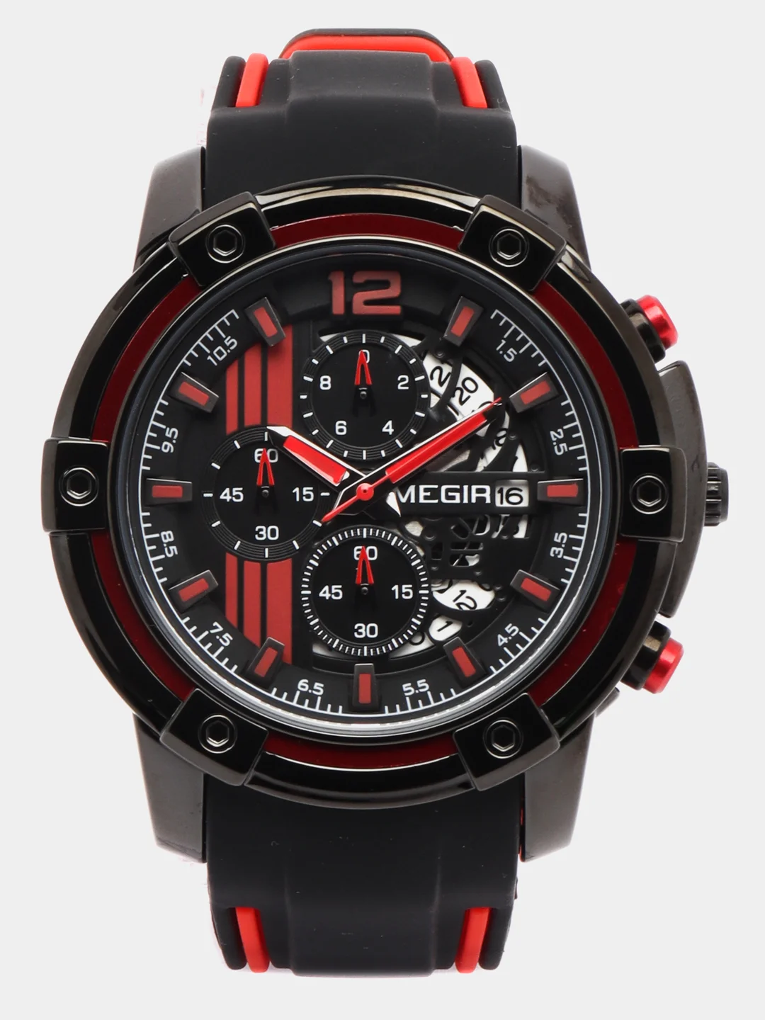 Красный мужские наручные часы Megir MN2097G, с хронографом, в подарочной упаковке